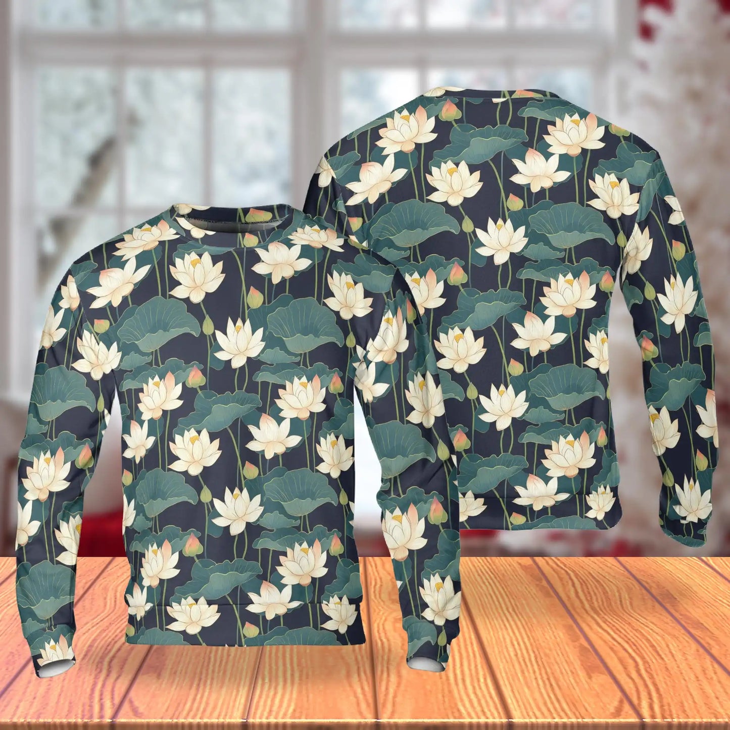 Lotus Pattern Sweatshirt, 3D All Over Print Floral Botanical Crewneck Pullover for Men Women, Lotus Lover Gift - Netecom