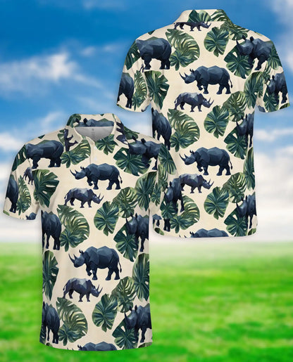 Geometric Rhino Tropical Polo Shirt-Safari Wildlife Jungle Pattern | Netecom
