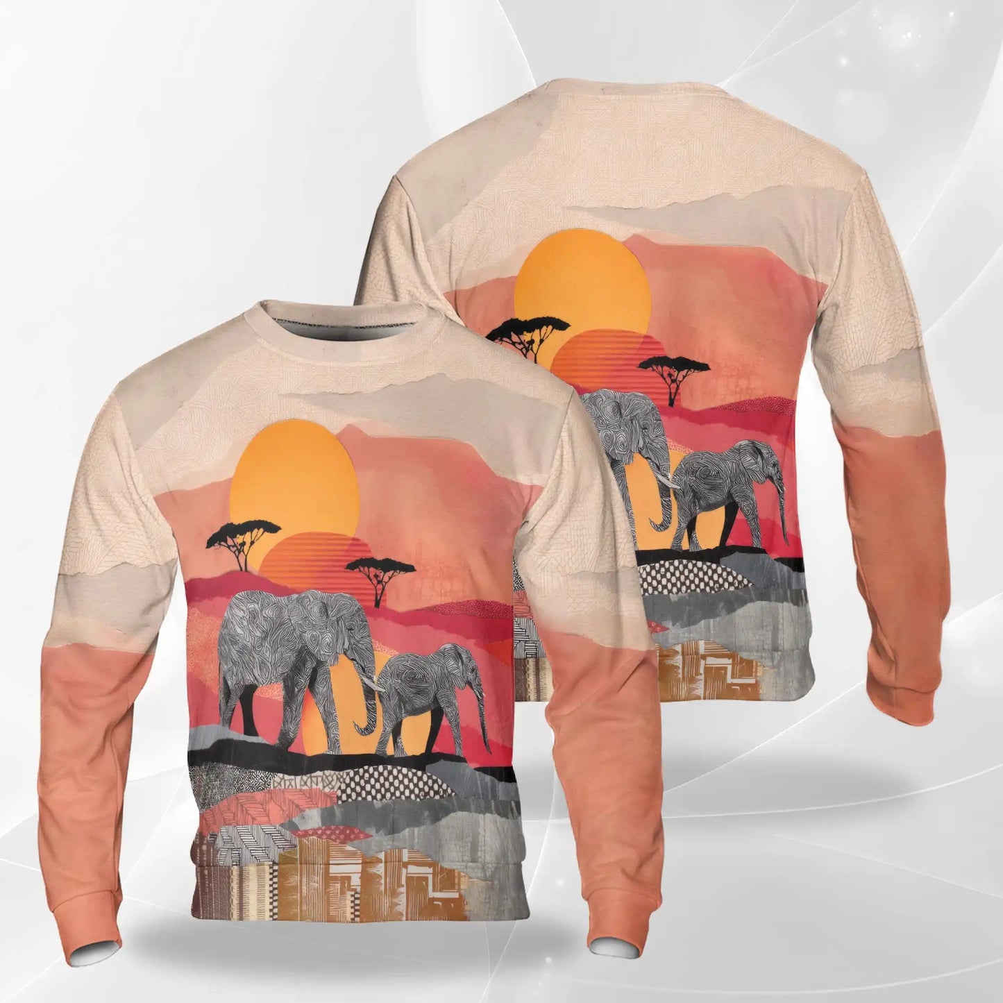 Mandala Elephants Sweatshirt, 3D All Over Print Boho Elephant Crewneck Pullover for Men Women, Elephant Lover Gift - Netecom