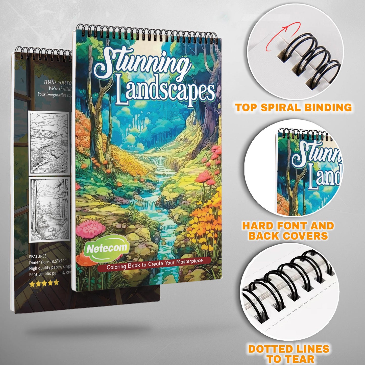 Stunning Landscapes Spiral Bound Coloring Book, Breathtaking Landscapes for an Immersive Artistic Experience, Ideal for Fans of Majestic Scenery