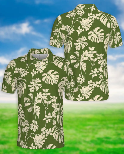 Tropical Floral Polo Shirt – Olive Monstera Print | Netecom