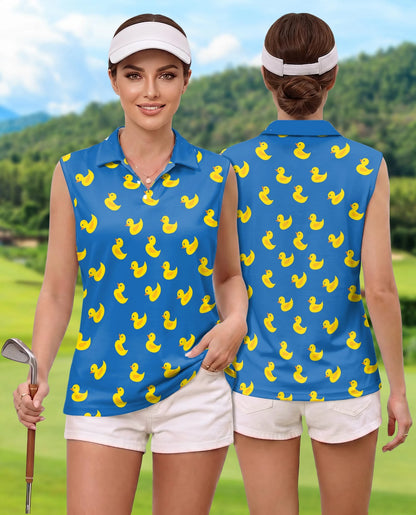 Yellow Rubber Duck Sleeveless Polo Shirt for Women | Netecom