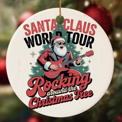 Netecom Rockin' Santa Plays Guitar Christmas Ornament, Santa Claus Playing Musical Instrument Ceramic Ornament for Xmas Tree Hanging Decorations Gift, Music Lover Gifts, Holiday Party Present