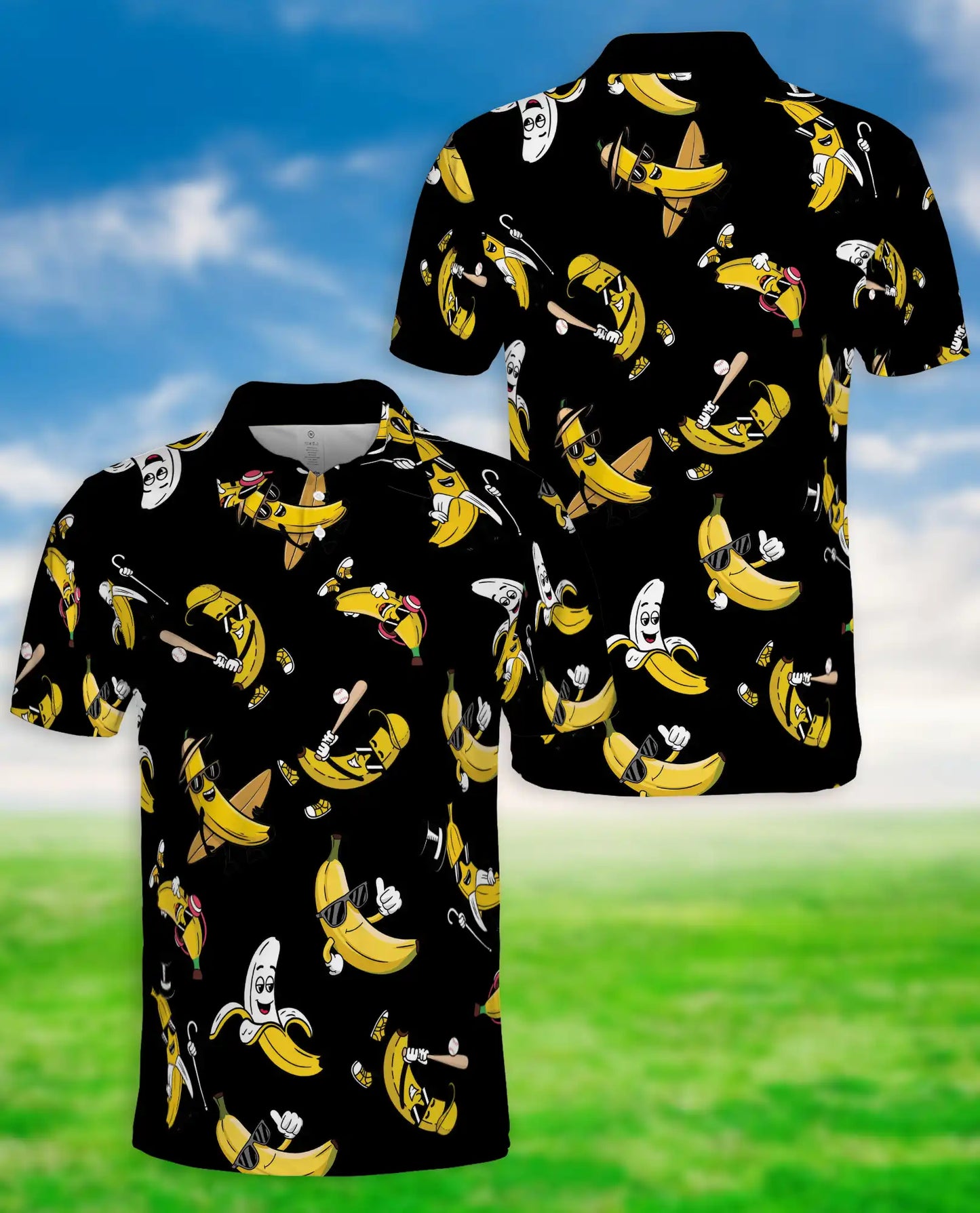 Funny Banana Cartoon 3D Polo Shirt for Men – Cool Fruit Humor Style | Netecom