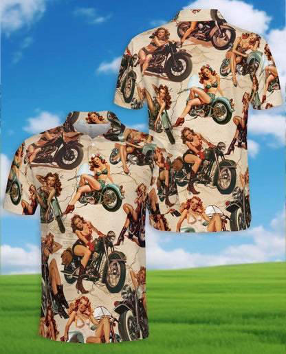Vintage Pin Up Motorcycle Polo Shirt - Retro Biker Style | Netecom