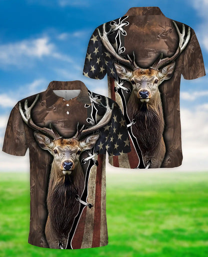 Deer Hunting Polo Shirt – American Flag Buck Print | Netecom