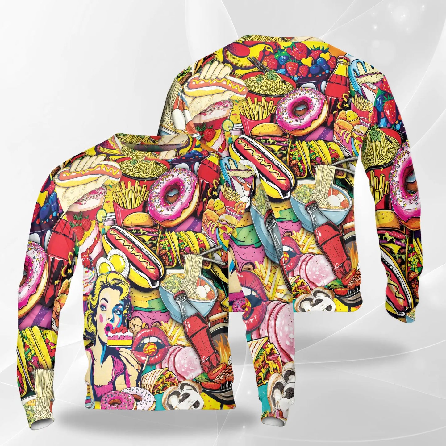 Fast Food Sweatshirt, 3D All Over Print Burger Fries Food Crewneck Pullover for Men Women, Fast Food Lover Gift - Netecom