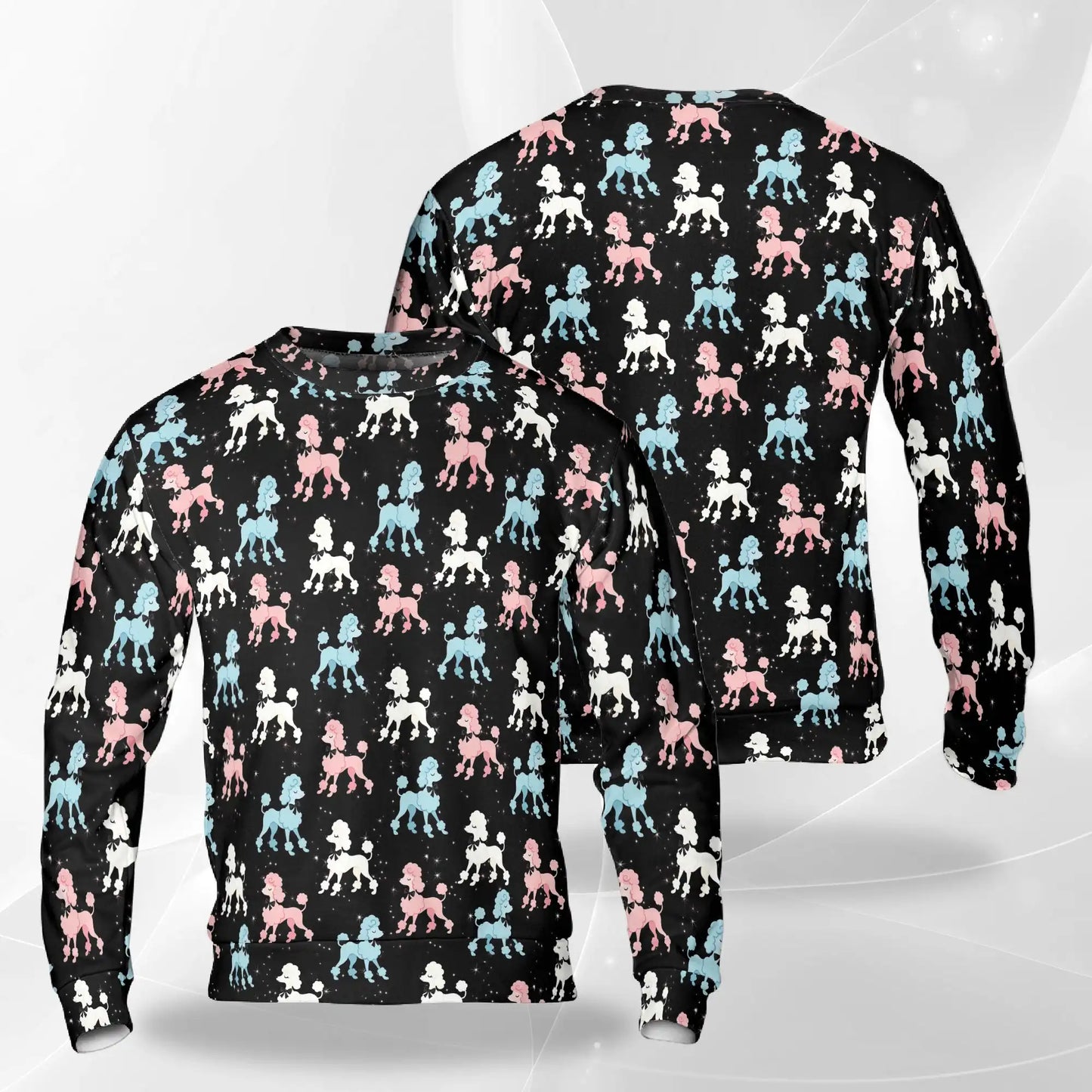 Retro Pink and Blue Poodle Sweatshirt, 3D All Over Print Vintage Dog Crewneck Pullover for Men Women, Poodle Lover Gift - Netecom
