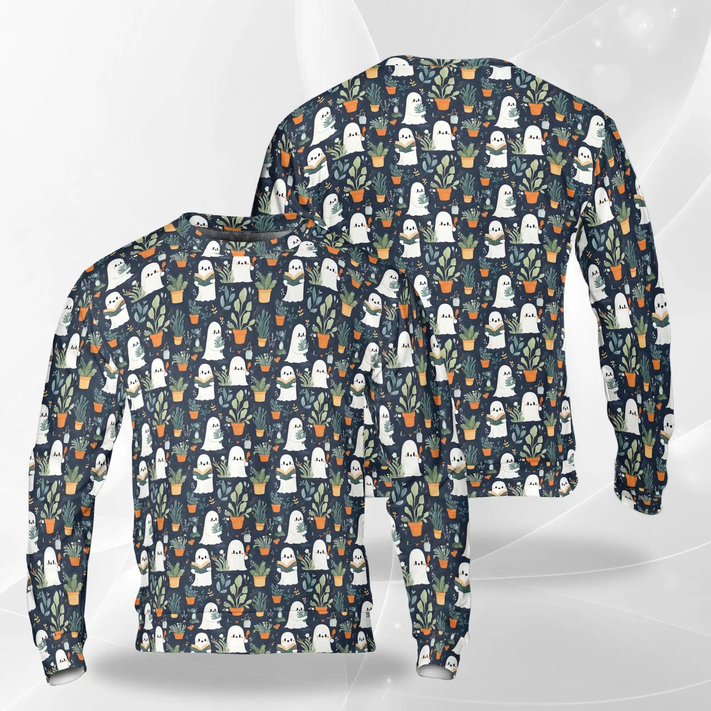 Ghost in Greenhouse Sweatshirt, 3D All Over Print Spooky Botanical Crewneck Pullover for Men Women, Halloween and Plant Lover Gift - Netecom