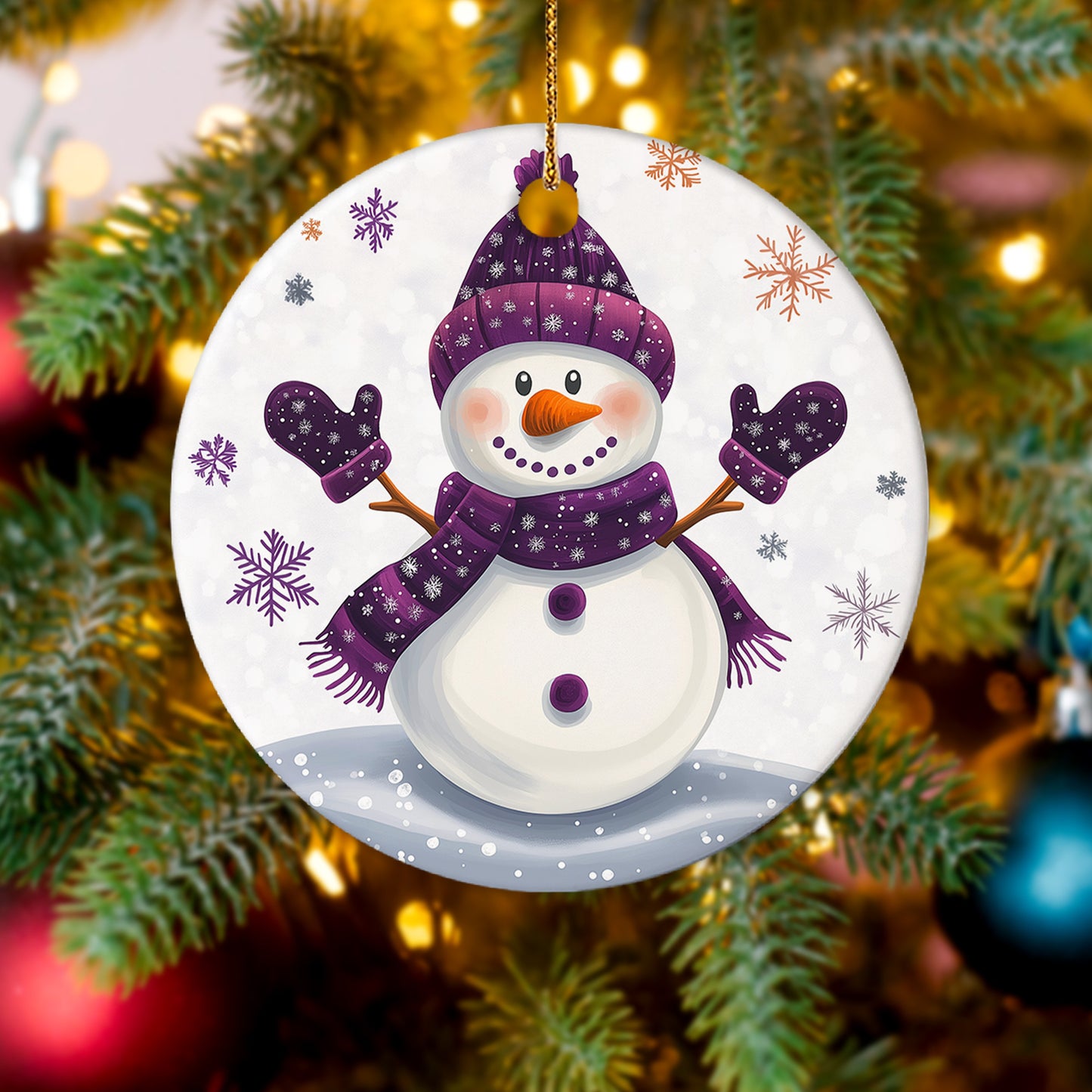 Netecom Funny Purple Snowman Christmas Ornaments, Cute Ceramic Winter Snowman Keepsake Ornament for Christmas Tree Decorations, Gifts for Holiday, Party, Home Decor