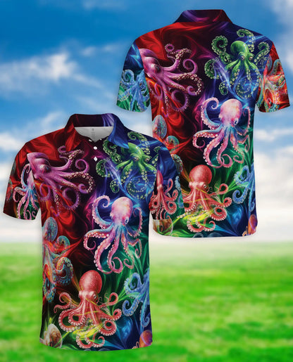 Colorful Octopus 3D Polo Shirt for Men – Tropical Ocean Style | Netecom