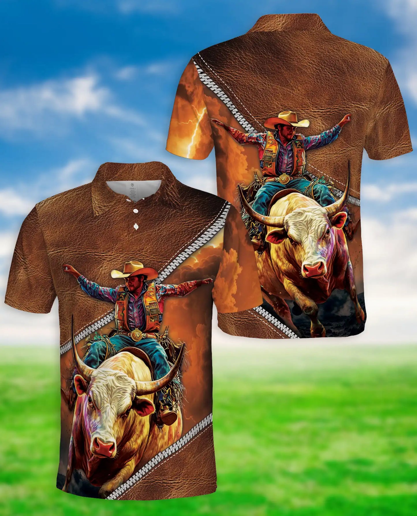 Cowboy Bull Riding 3D Polo Shirt for Men – Western Rodeo Ranch Style | Netecom