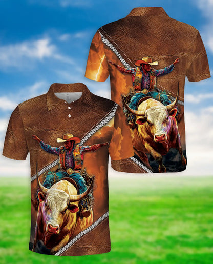 Cowboy Bull Riding 3D Polo Shirt for Men – Western Rodeo Ranch Style | Netecom