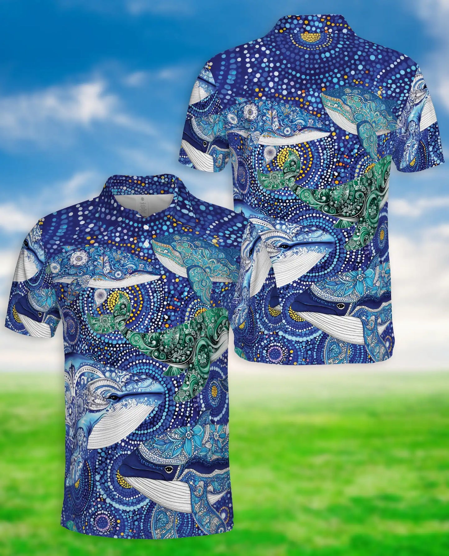 Ocean Whale Art Polo Shirt Coastal Marine Wildlife Print | Netecom