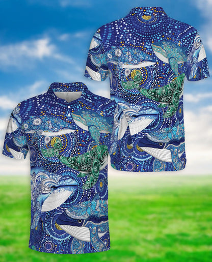 Ocean Whale Art Polo Shirt Coastal Marine Wildlife Print | Netecom