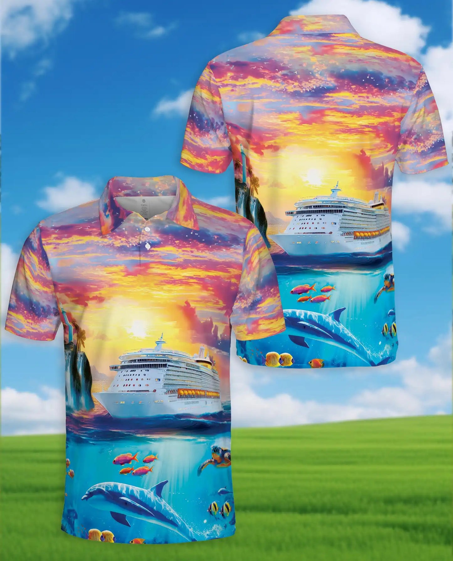 Tropical Cruise Ship Polo Shirt, Ocean Sunset Vacation Style | Netecom