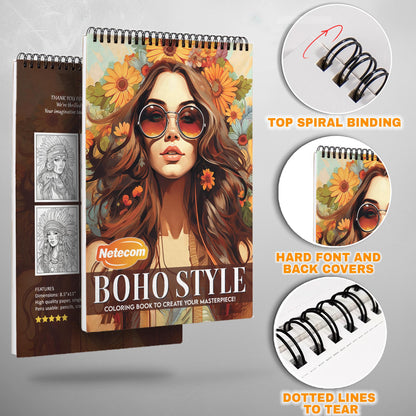 Boho Style Spiral Bound Coloring Book, Bohemian Style Illustrations for a Chic and Relaxing Artistic Journey, Perfect for Boho Fashion Lovers