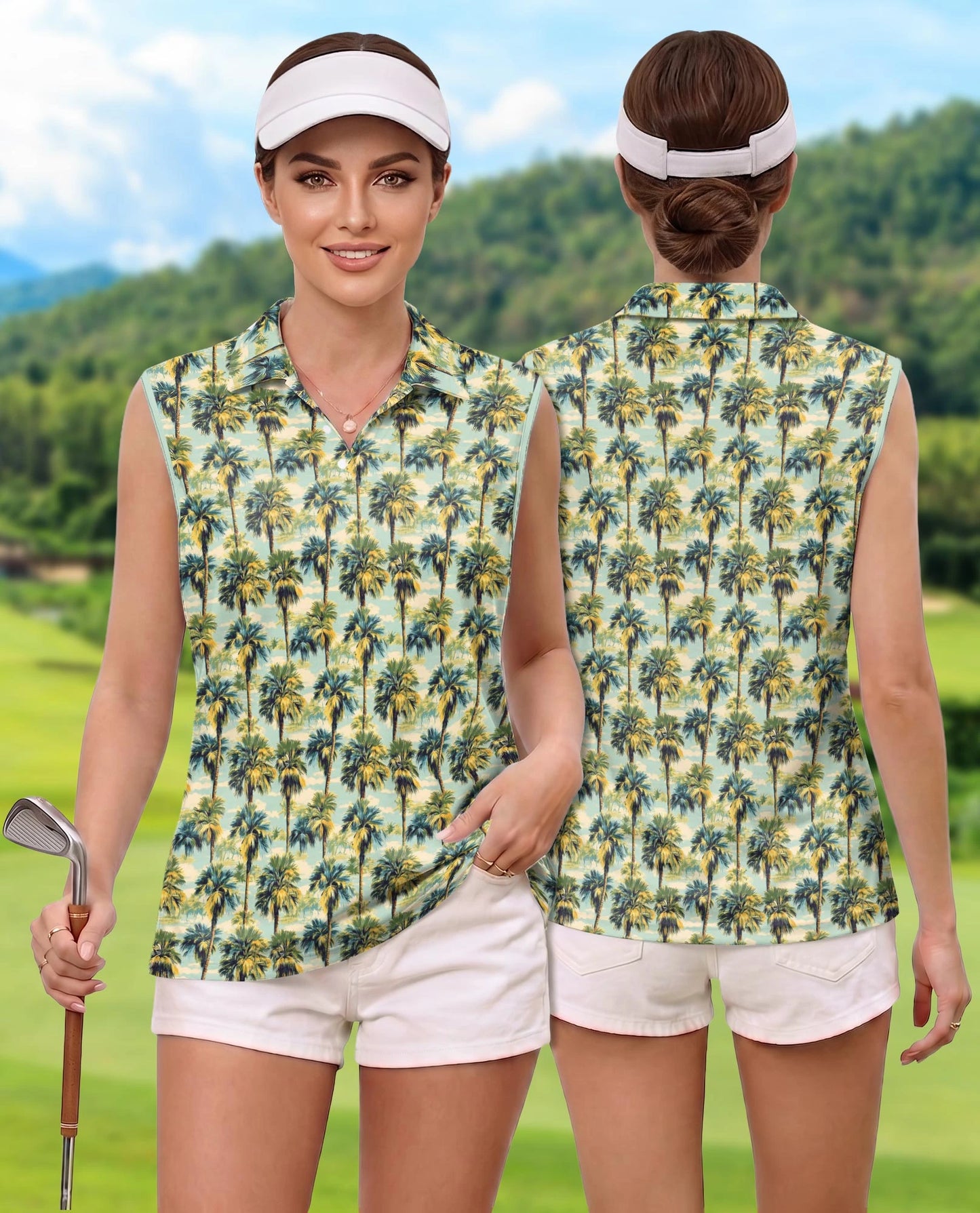 Tropical Print Sleeveless Polo Shirt for Women | Netecom