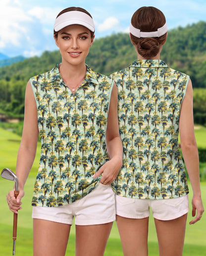 Tropical Print Sleeveless Polo Shirt for Women | Netecom