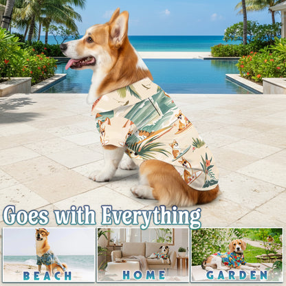 Netecom Matching Corgi Hawaiian Shirt for Dog and Owner, Cute Dog Lover Aloha Summer Shirt, Button Down Beach Outfit for Pet and Human, Vacation Casual Wear