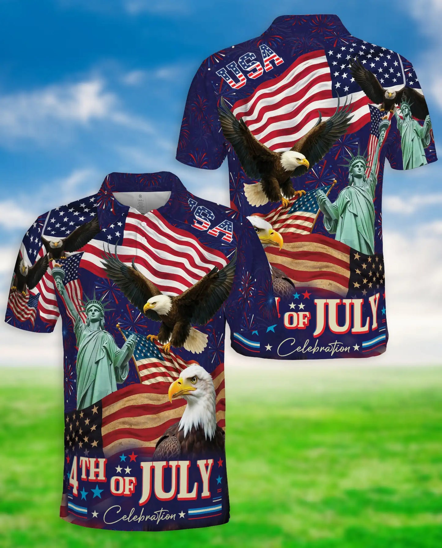 4th of July Polo Shirt – Patriotic Eagle USA Print | Netecom