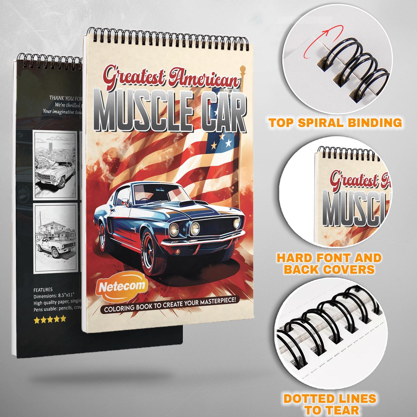 Greatest American Muscle Car Spiral Bound Coloring Book, Iconic American Muscle Cars for Automotive Fans, Perfect for Car Enthusiasts and Muscle Car Aficionados