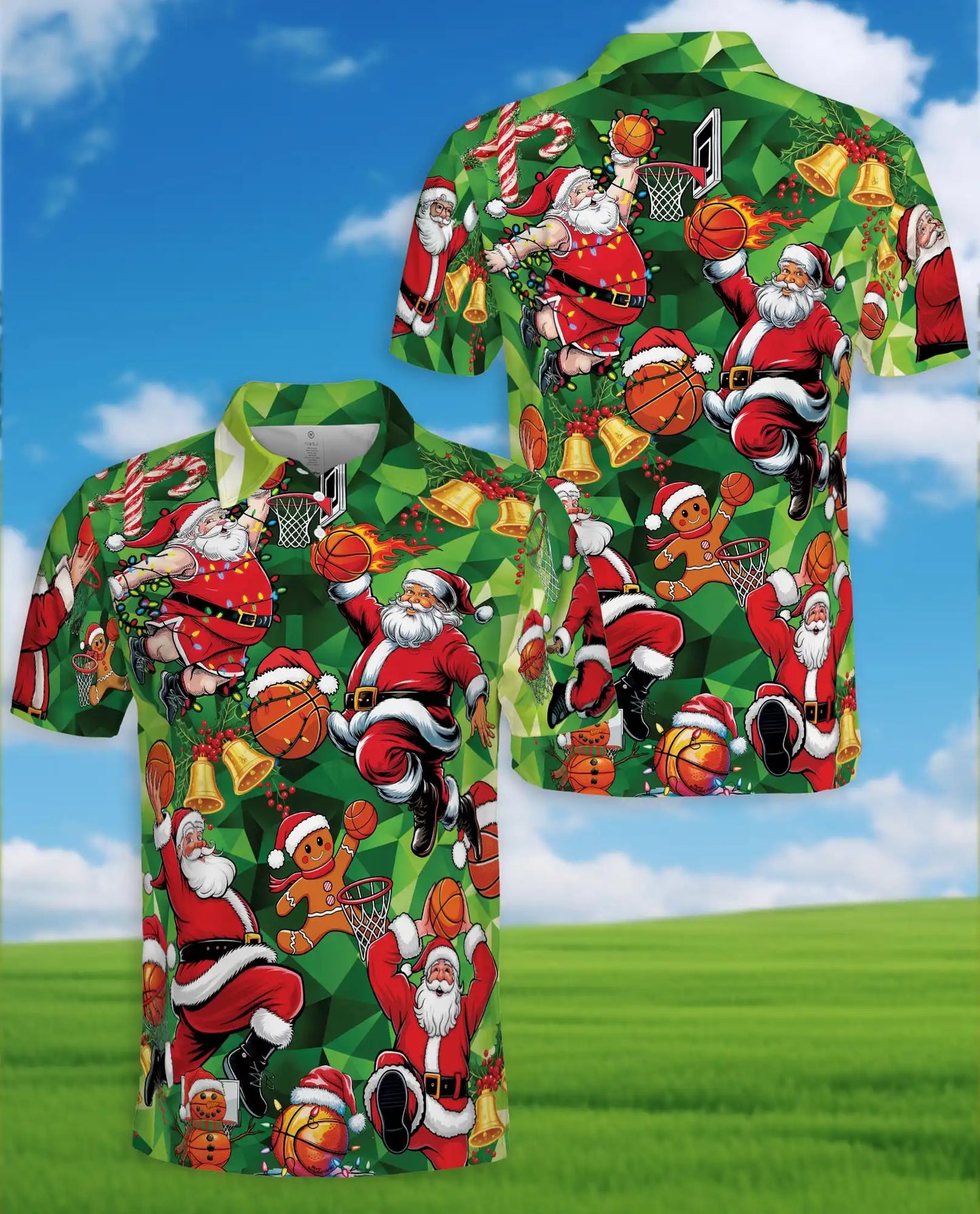 Basketball Santa Christmas Polo Shirt - Holiday Sports Fan Style | Netecom