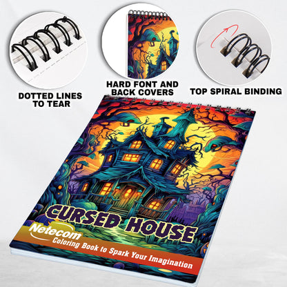 Cursed House Spiral Bound Coloring Book, Unleash Your Imagination in a Mysterious Setting with 30 Charming Pages of Haunted House Scenes.