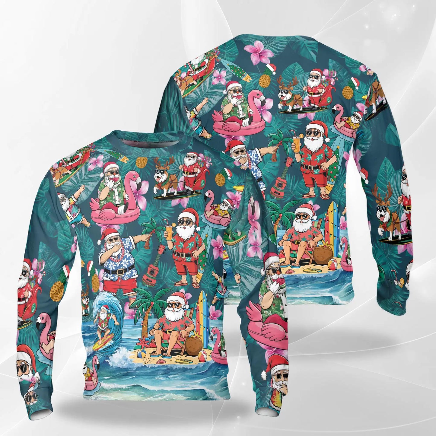 Santa Tropical Sweatshirt, 3D All Over Print Christmas Beach Crewneck Pullover for Men Women, Tropical Santa Gift - Netecom