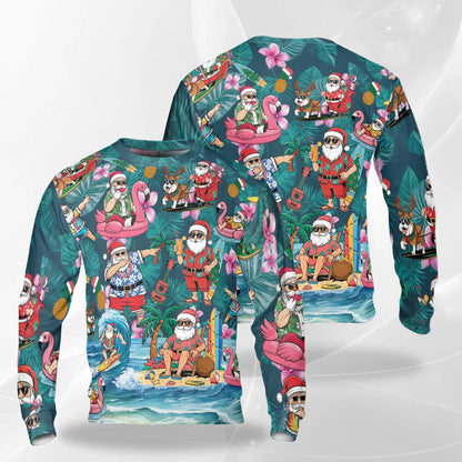 Santa Tropical Sweatshirt, 3D All Over Print Christmas Beach Crewneck Pullover for Men Women, Tropical Santa Gift - Netecom