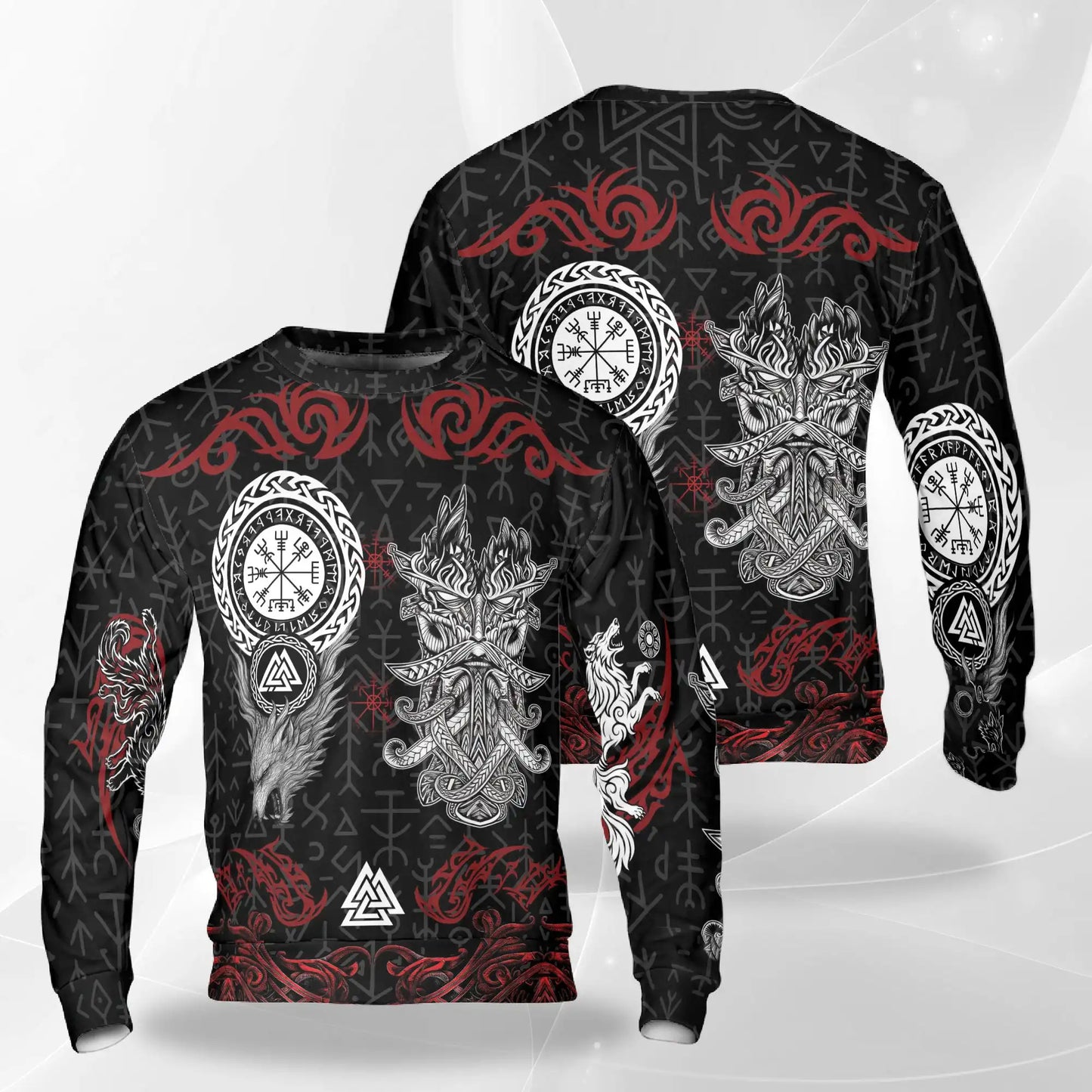 Norse History Viking Fenrir Sweatshirt, 3D All Over Print Norse Mythology Wolf Crewneck Pullover for Men Women, Viking Lover Gift - Netecom