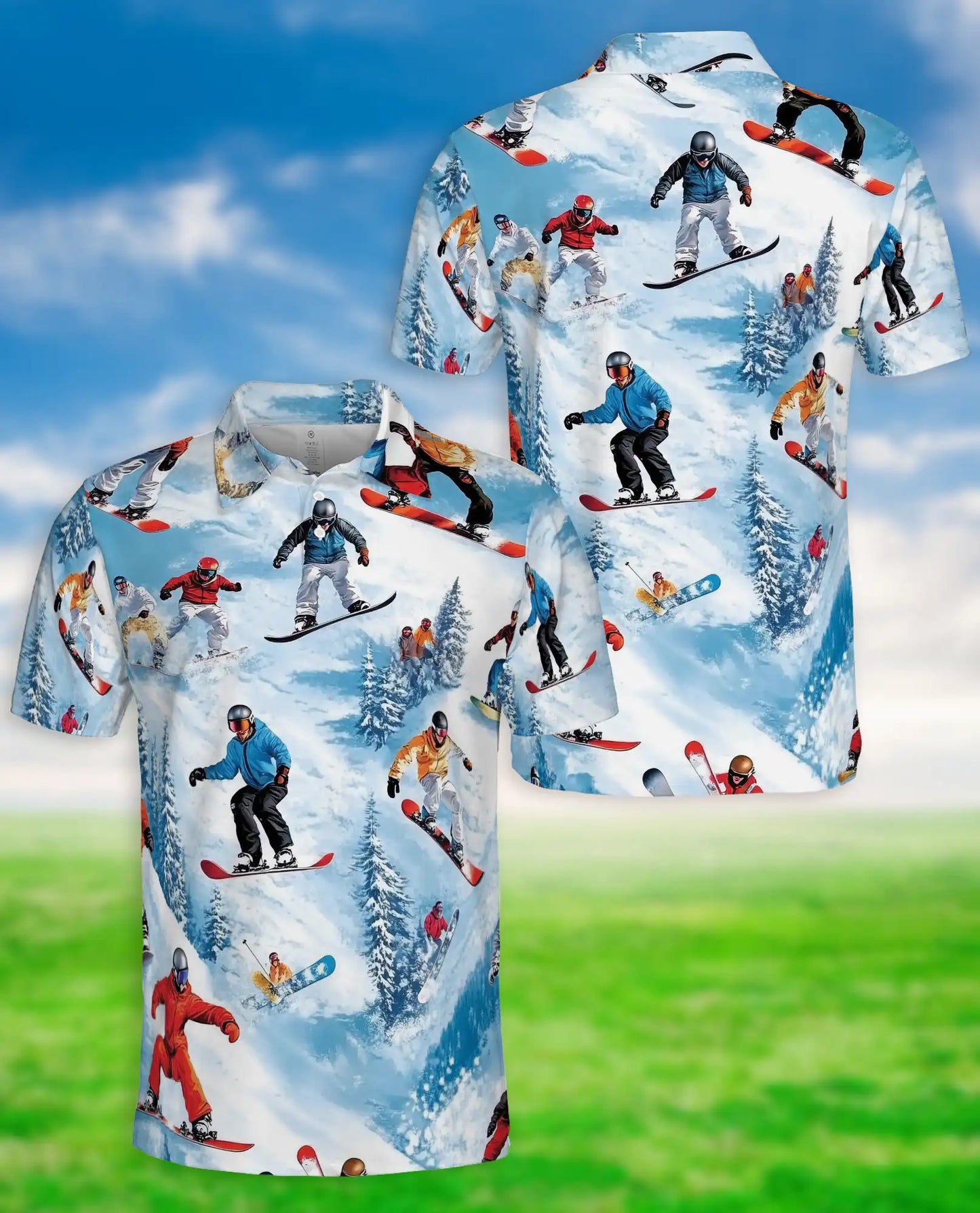 Snowboard Winter Sports 3D Polo Shirt for Men – Extreme Mountain Style | Netecom