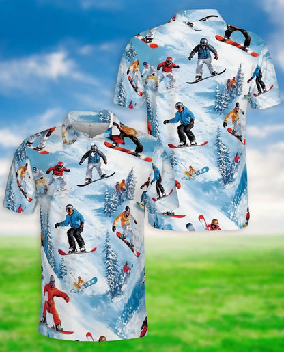 Snowboard Winter Sports 3D Polo Shirt for Men – Extreme Mountain Style | Netecom