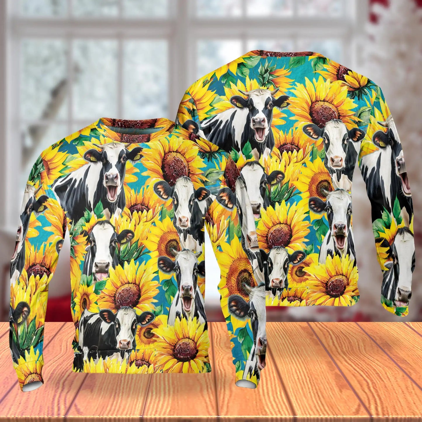 Cow Sunflower Sweatshirt, 3D All Over Print Farm Animal Floral Crewneck Pullover for Men Women, Cow Lover Gift - Netecom