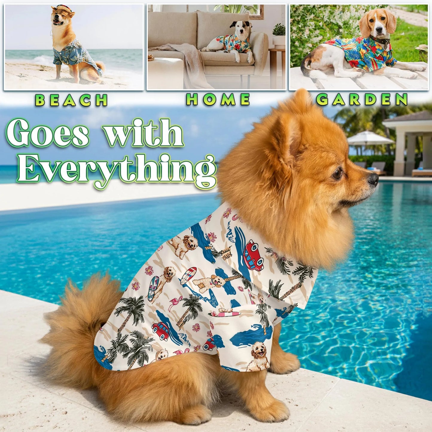 Goldendoodle Tree Beach Print Hawaii Dog and Owner Matching Button Shirts