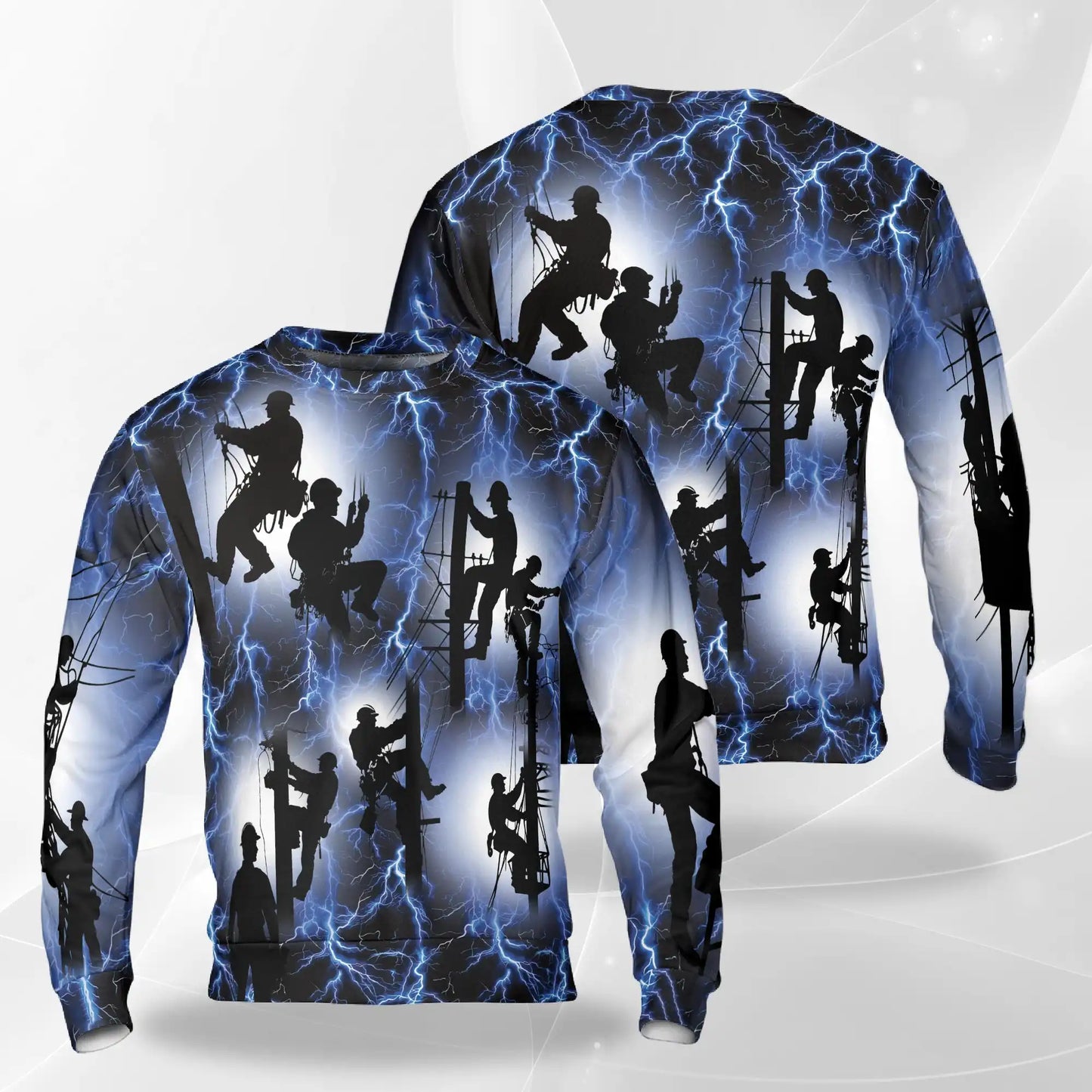 Electric Lineman Sweatshirt, 3D All Over Print Lightning Power Crewneck Pullover for Men Women, Lineman Gift - Netecom