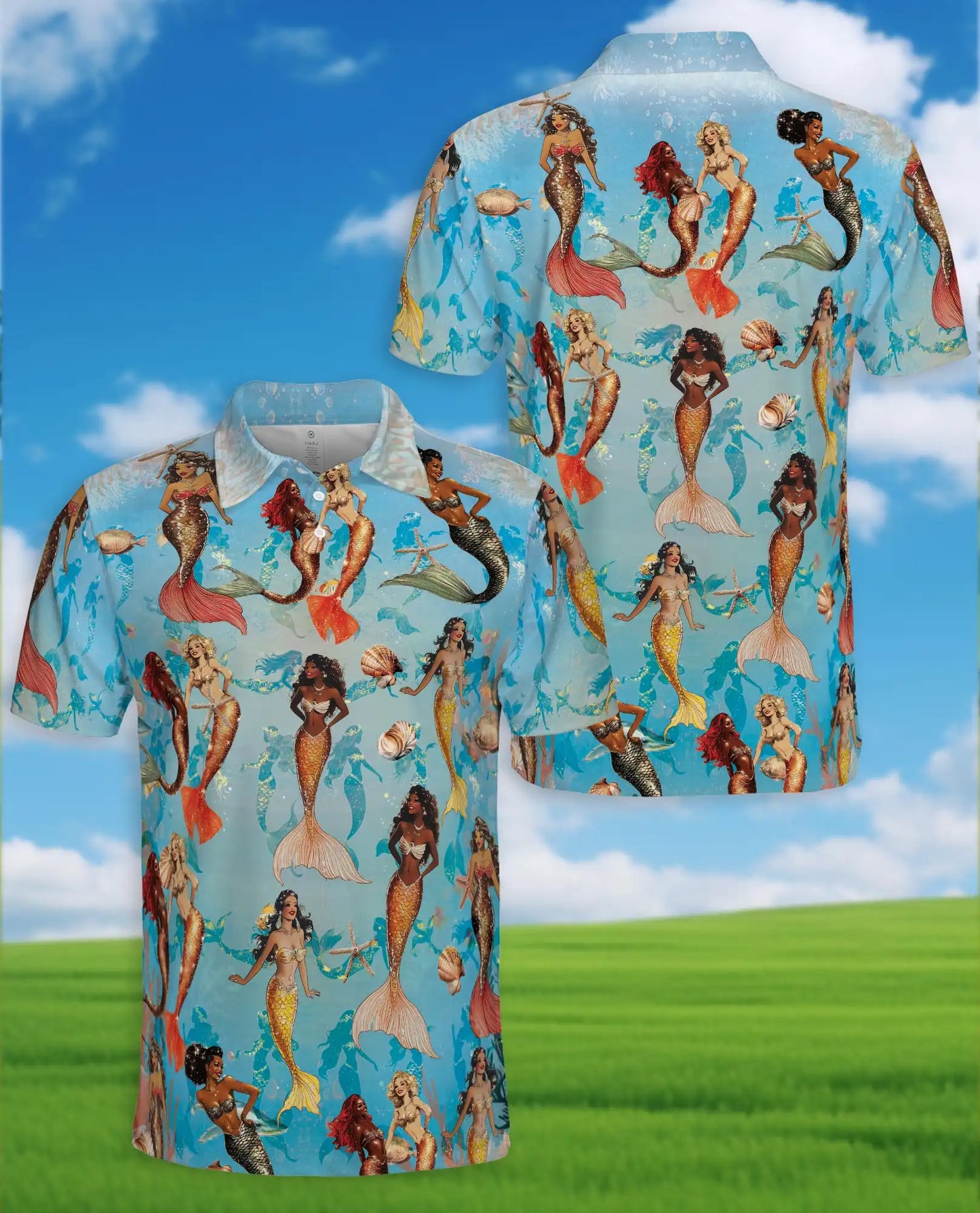 Mermaid Polo Shirt - Tropical Ocean Fantasy Style | Netecom
