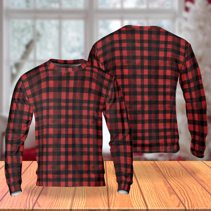 Red and Black Buffalo Plaid Sweatshirt, 3D All Over Print Classic Checkered Pattern Crewneck Pullover for Men Women, Rustic Style Gift - Netecom