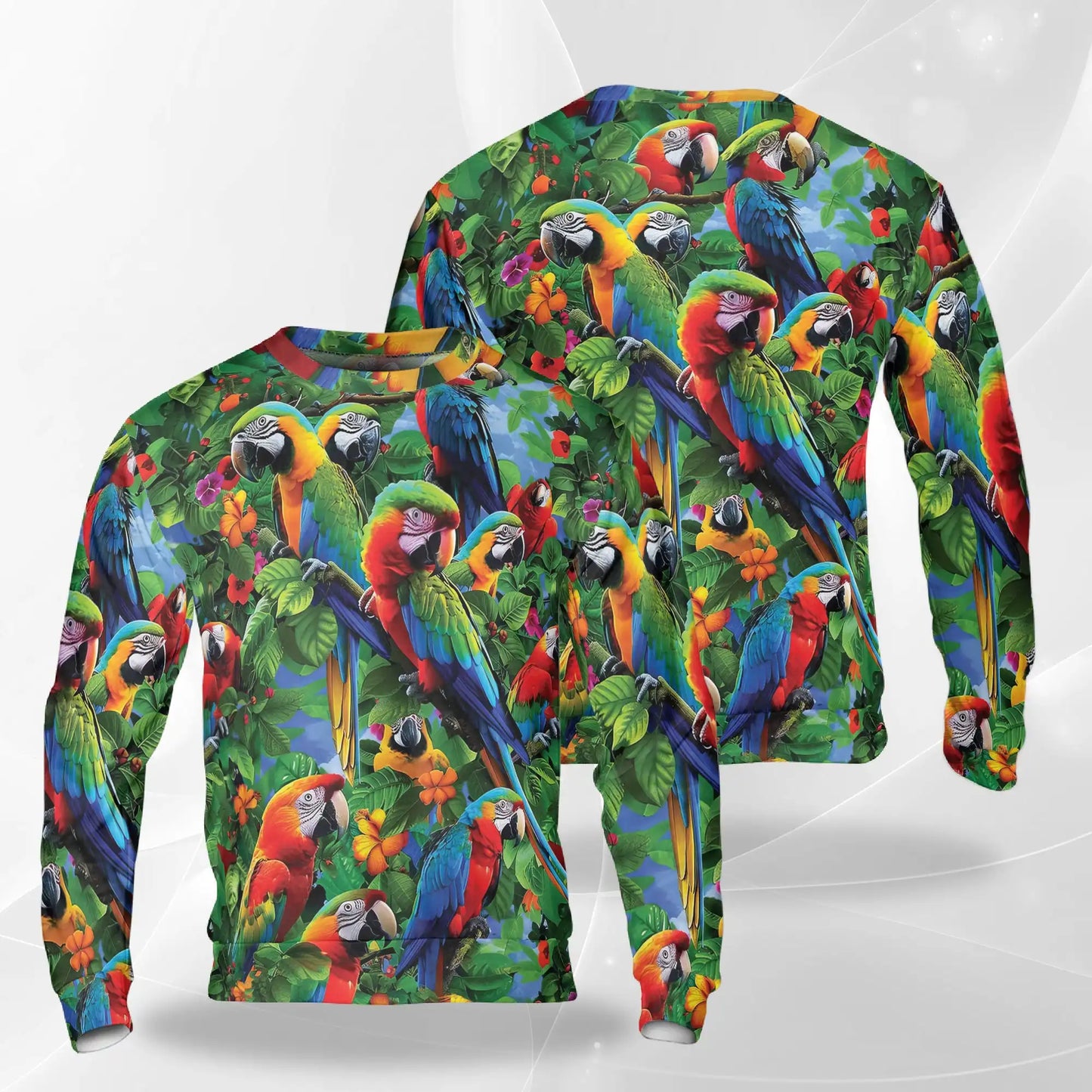 Macaw Parrot Tropical Jungle Sweatshirt, 3D All Over Print Exotic Bird Crewneck Pullover for Men Women, Macaw Lover Gift - Netecom