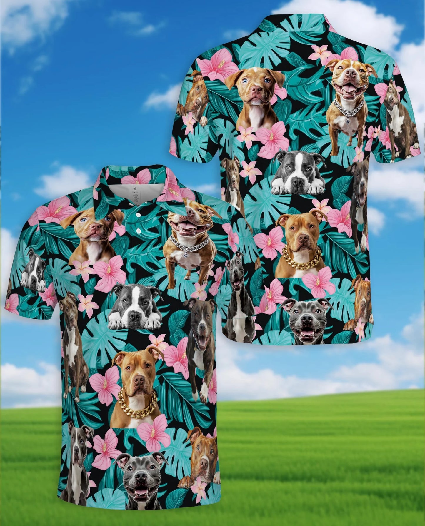 Pitbull Hibiscus Tropical Polo Shirt for Men – Dog Island Style | Netecom