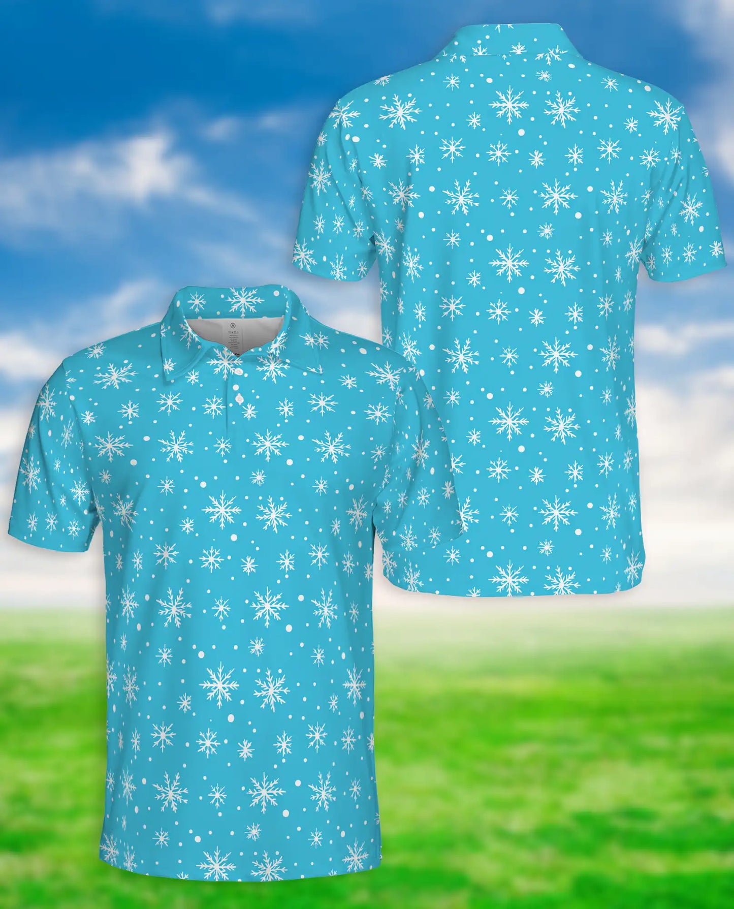 Blue Snowflake 3D Polo Shirt for Men – Minimal Winter Holiday Style | Netecom