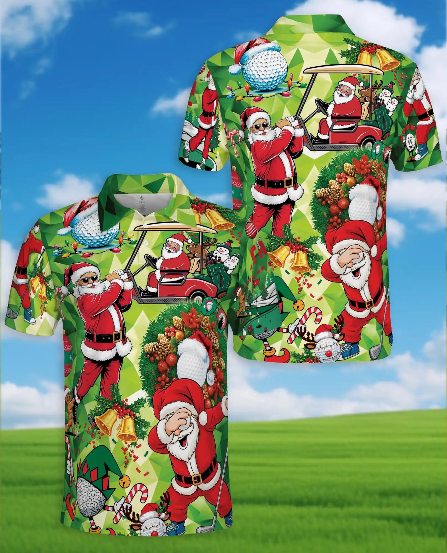 Funny Santa Golf 3D Polo Shirt for Men – Christmas Golfer Holiday Style | Netecom