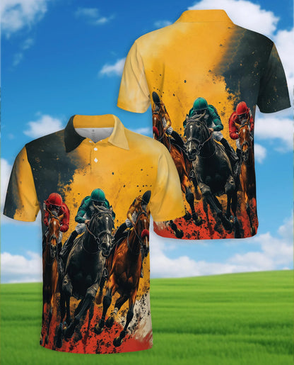 Rustic Racing Horse Polo Shirt for Men – Vintage Equestrian Style | Netecom