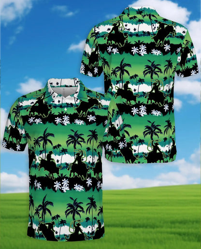 Bull Riding Polo Shirt - Tropical Rodeo Cowboy Western Design | Netecom