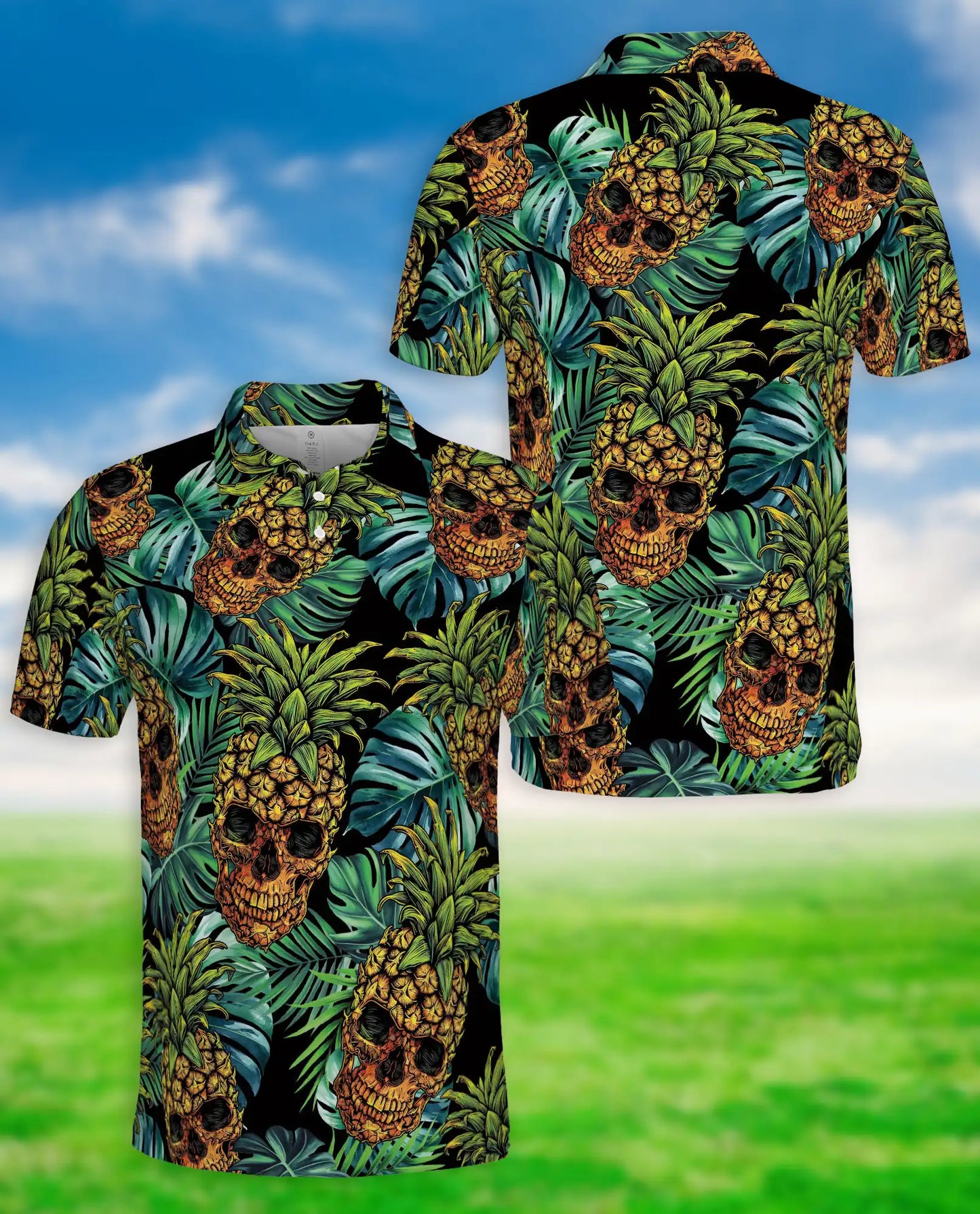 Pineapple Skull Polo Shirt - Tropical Gothic Island Style | Netecom