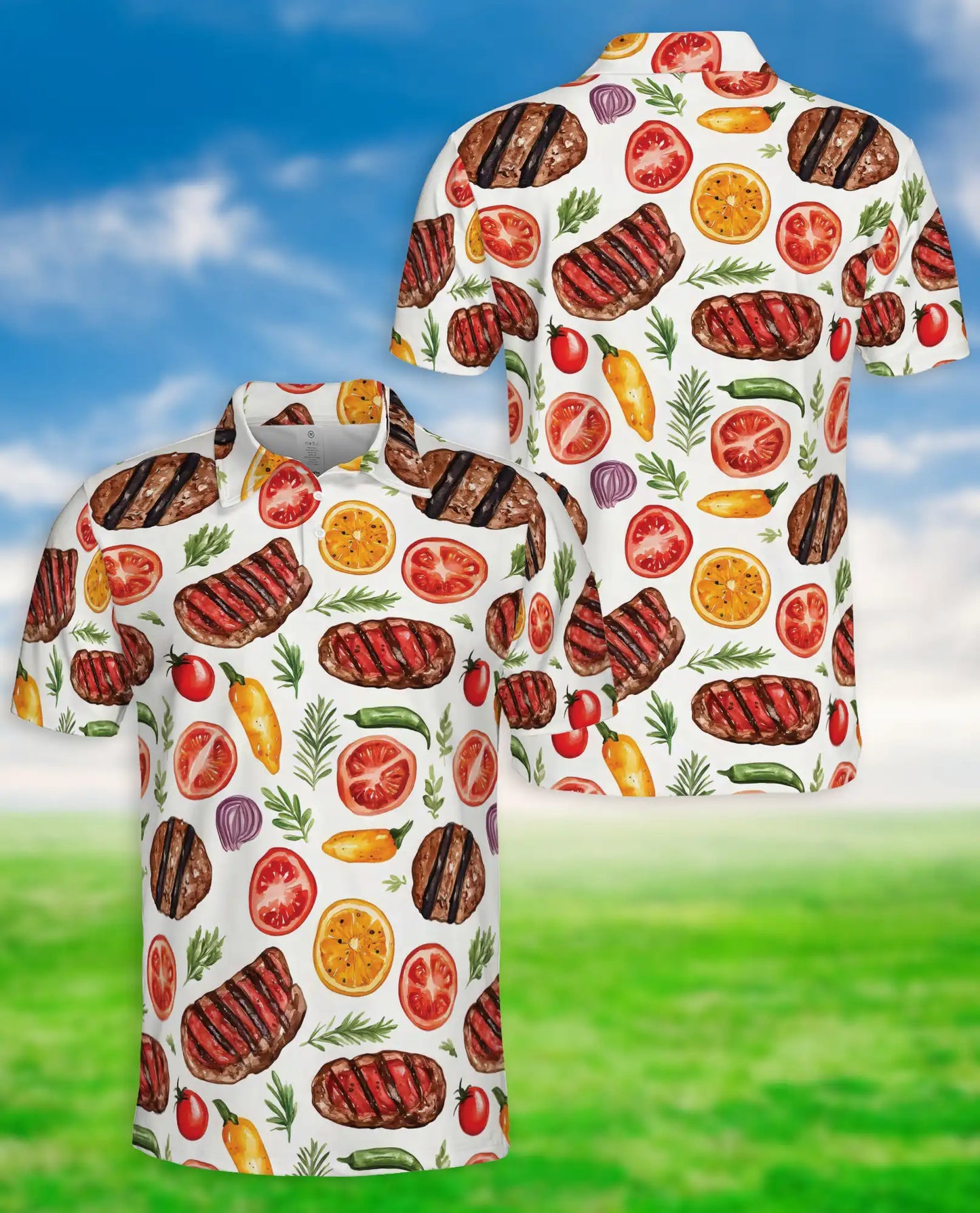 Grilled Steak Food 3D Polo Shirt for Men – BBQ Kitchen Lover Style | Netecom