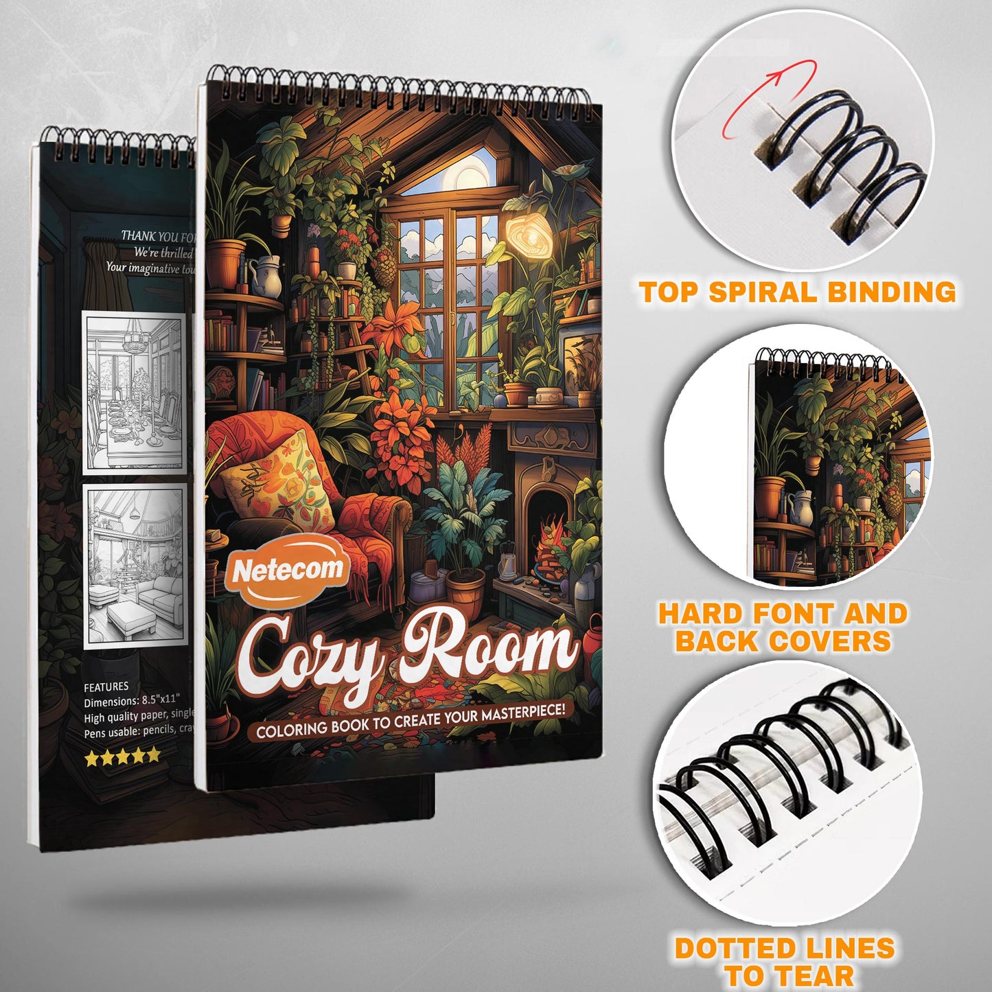 Cozy Room Spiral Bound Coloring Book, Inviting Cozy Rooms for a Warm and Homely Art Journey, Ideal for Interior Design Fans and Coziness Seekers