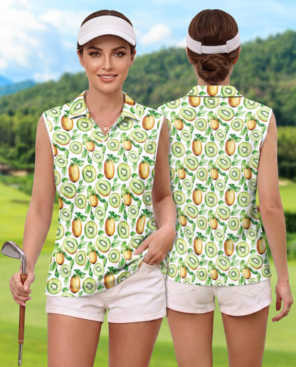 Kiwi Pattern Sleeveless Polo Shirt for Women | Netecom