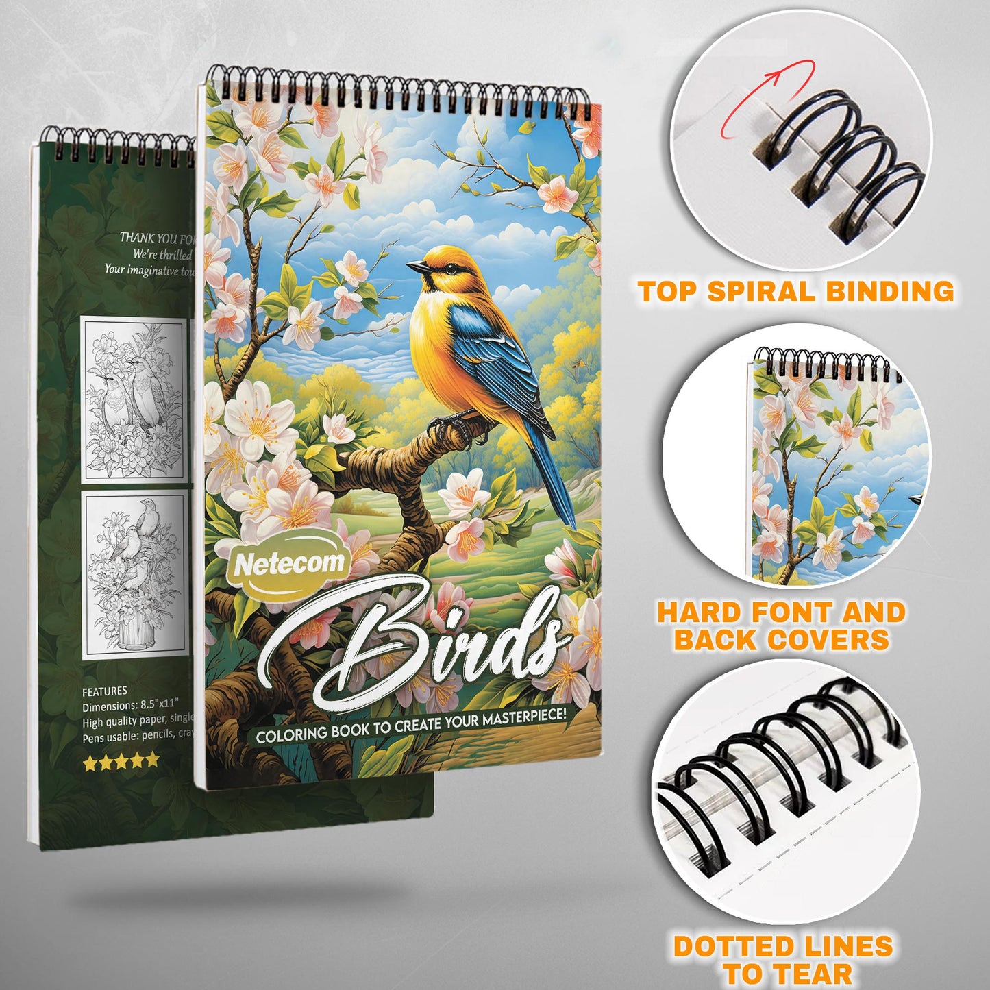 Birds Spiral Bound Coloring Book, Graceful Birds in Artistic Scenes, Ideal for Bird Watchers and Nature Lovers Seeking a Peaceful Art Activity