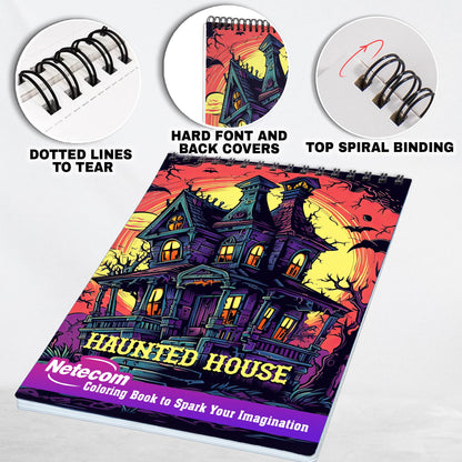 Haunted House Spiral Bound Coloring Book, Delight in 30 Breathtaking Coloring Pages, Showcasing Haunted Houses with their Creepy Architecture and Haunting Surroundings